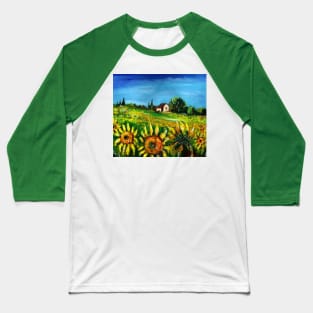 SUNFLOWERS AND COUNTRYSIDE IN TUSCANY LANDSCAPE Baseball T-Shirt